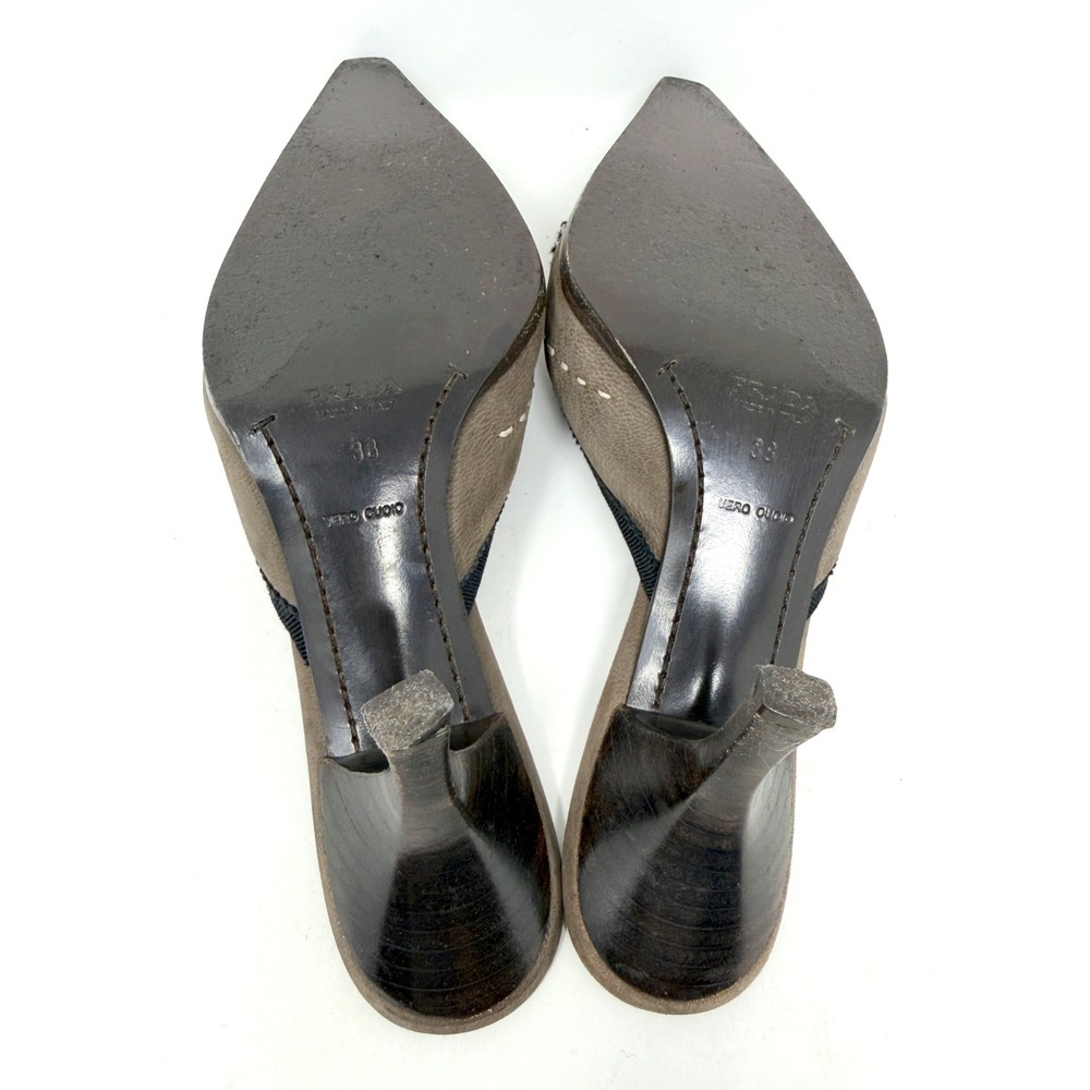 Vintage Prada Y2K Brown Suede Pointed Toe Mules Kitten Heel 38 - Picture 8 of 9